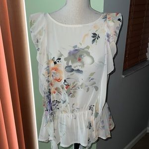 American Rag Floral Print Sheer Skirted Ruffle Sleeve Top